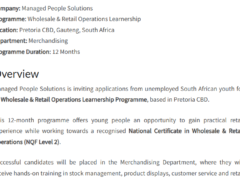 Managed People Solutions Learnership 2026 – Pretoria CBD | Grade 12 | No Experience Required | R3,500 Monthly Stipend