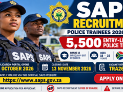 SAPS Police Trainee Recruitment 2026/2027: 5,500 Entry-Level Jobs – Grade 12 Required